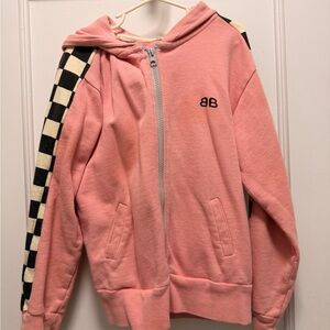 Bandy Button Pink Kids Hoodie with Checkered Sleeves